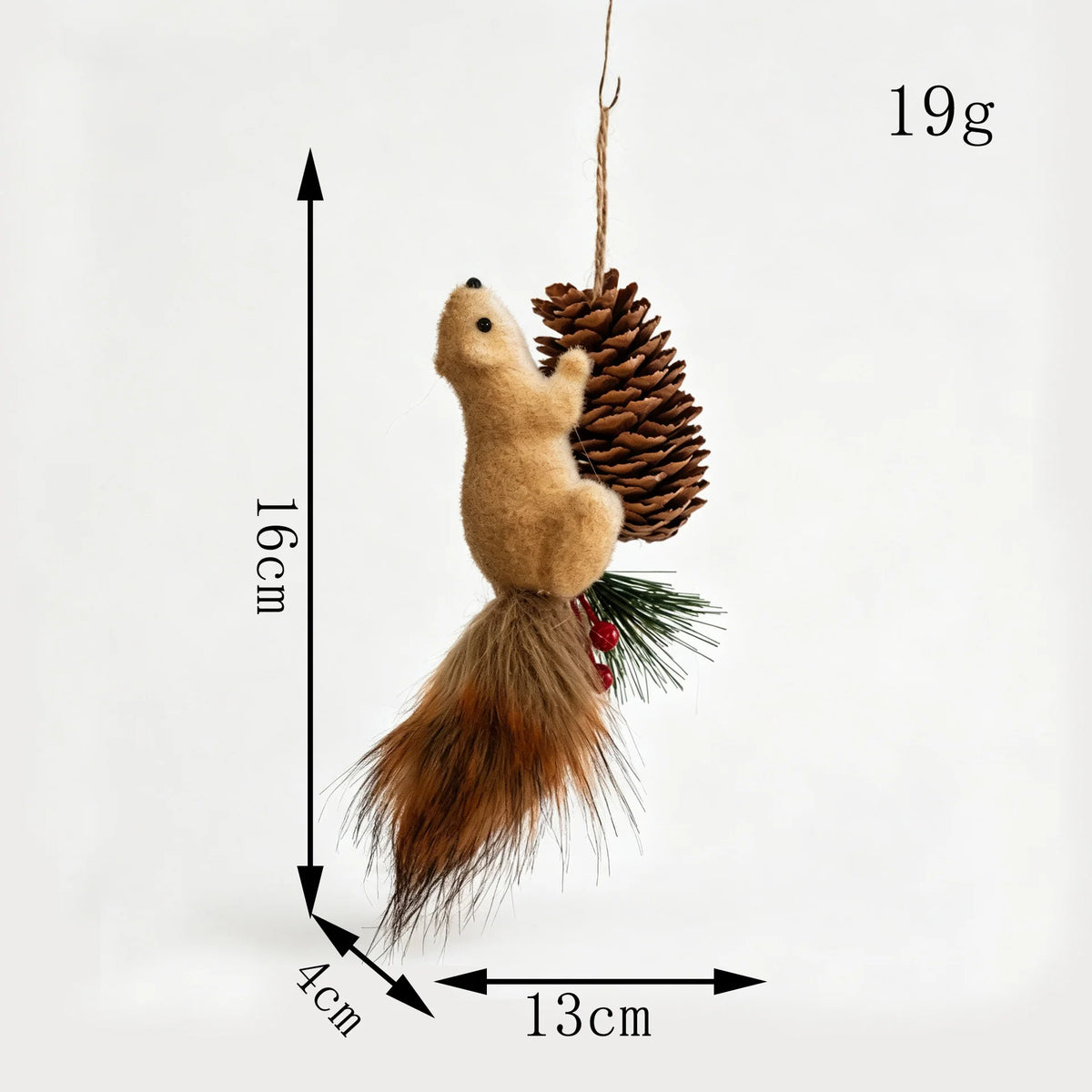 Squirrel Figurine Lifelike Handcrafted Felt & Wood