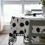 Stain-Resistant Machine Washable Microfiber Tablecloth (Polka Dot Tassel Edge)