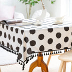 Stain-Resistant Machine Washable Microfiber Tablecloth (Polka Dot Tassel Edge)