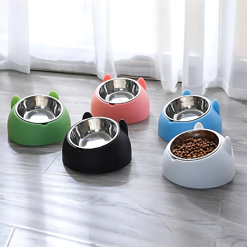 Stainless Steel 15° Tilted Cat Bowl (Non-Slip Base)