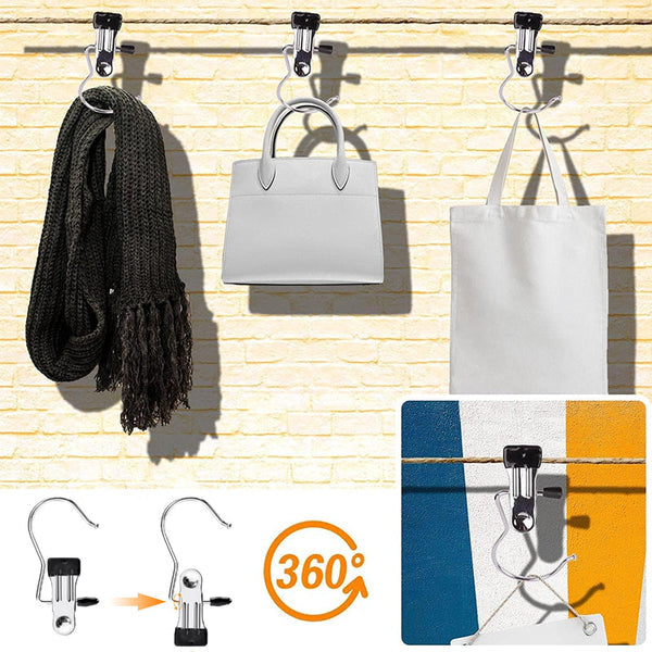 Stainless Steel 360° Rotating Closet Clips (Anti-Slip Tips)