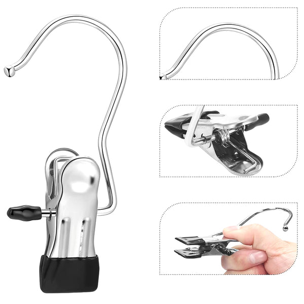 Stainless Steel 360° Rotating Closet Clips (Anti-Slip Tips)