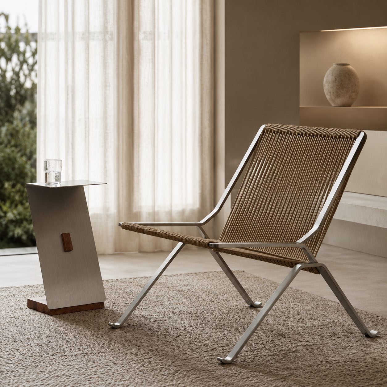 Stainless Steel Frame & Woven Rope Accent Chair (Indoor/Outdoor)