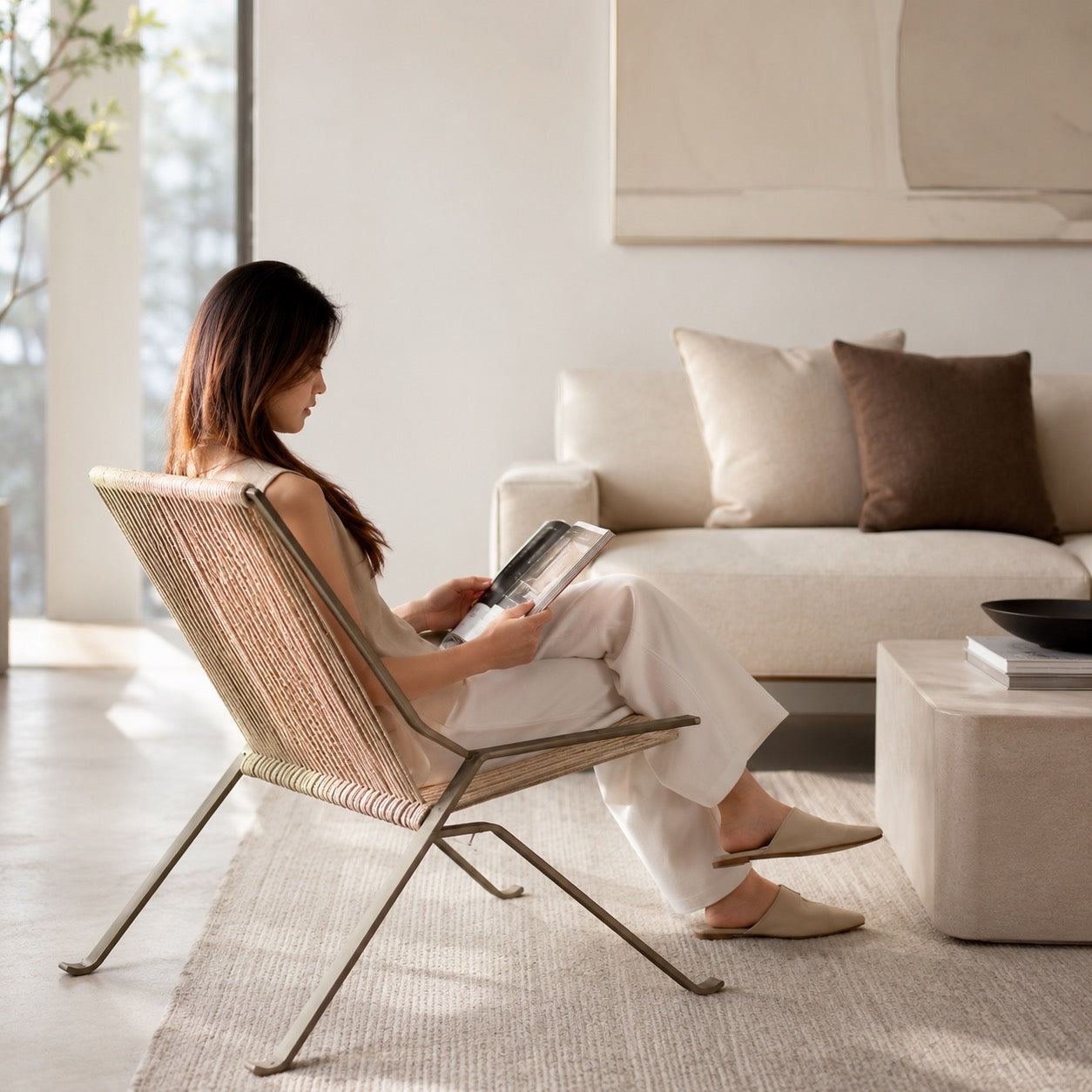 Stainless Steel Frame & Woven Rope Accent Chair (Indoor/Outdoor)