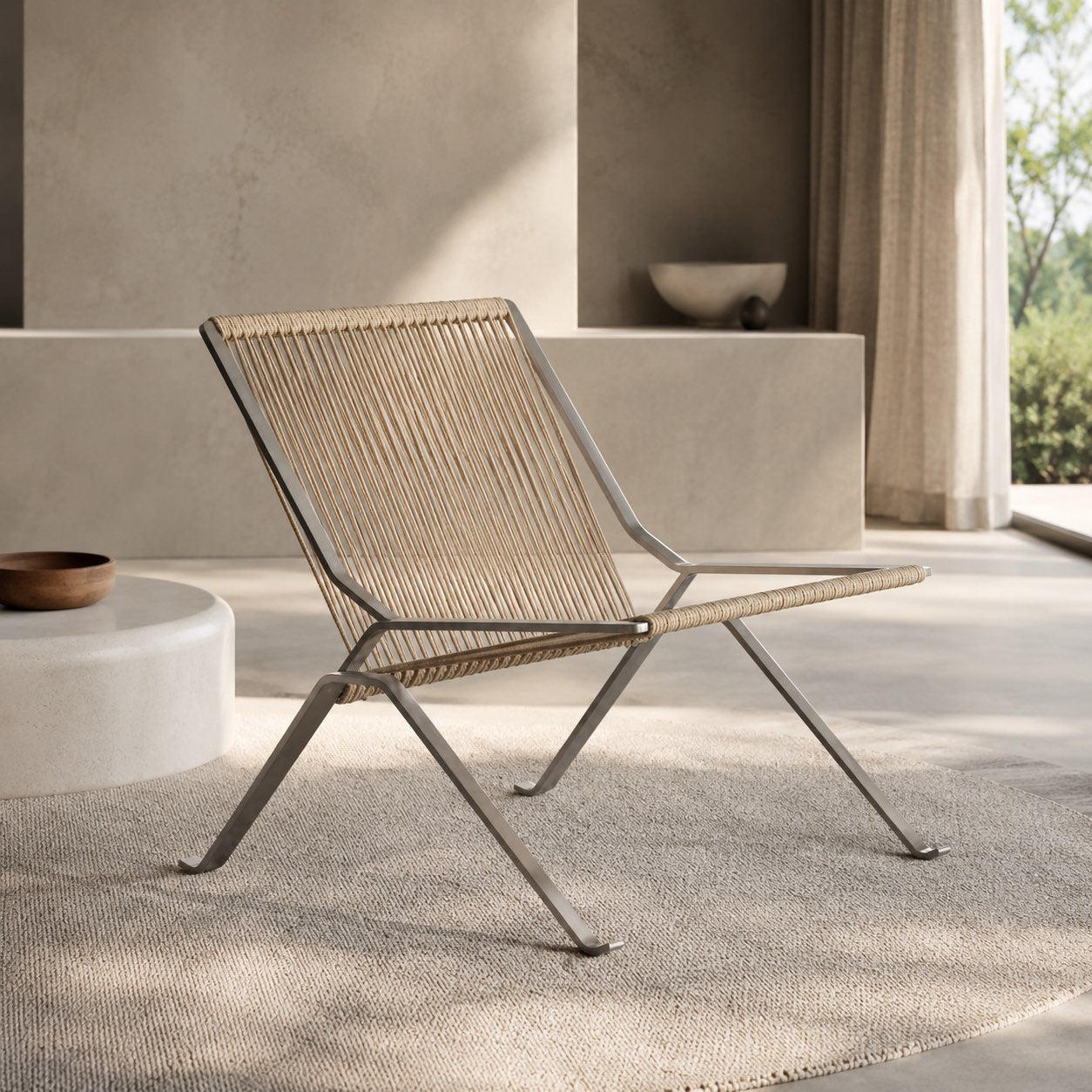 Stainless Steel Frame & Woven Rope Accent Chair (Indoor/Outdoor)
