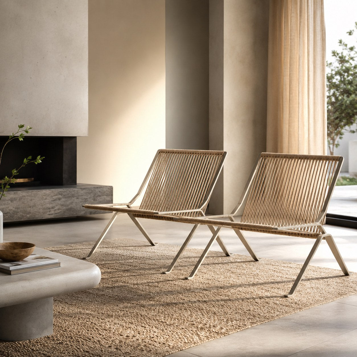 Stainless Steel Frame & Woven Rope Accent Chair (Indoor/Outdoor)