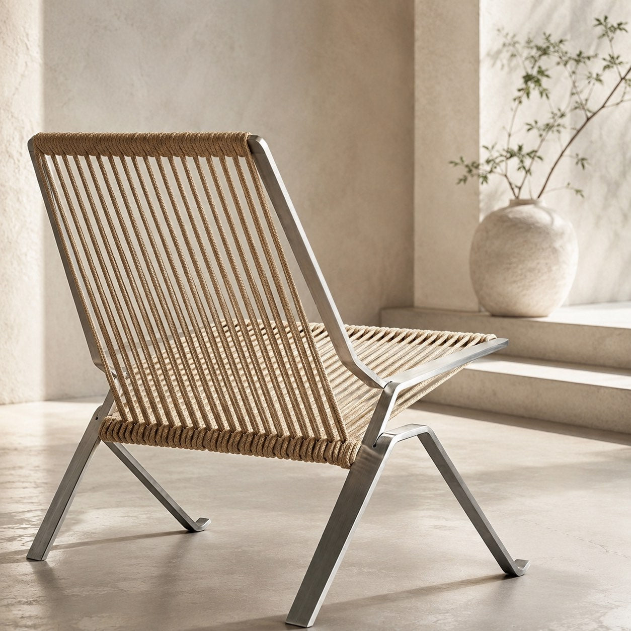 Stainless Steel Frame & Woven Rope Accent Chair (Indoor/Outdoor)
