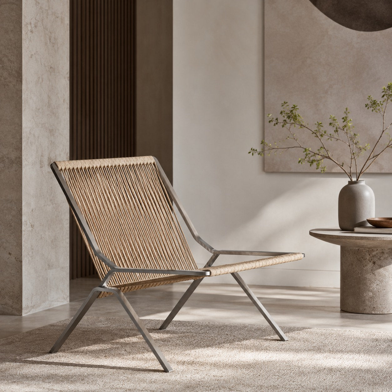 Stainless Steel Frame & Woven Rope Accent Chair (Indoor/Outdoor)