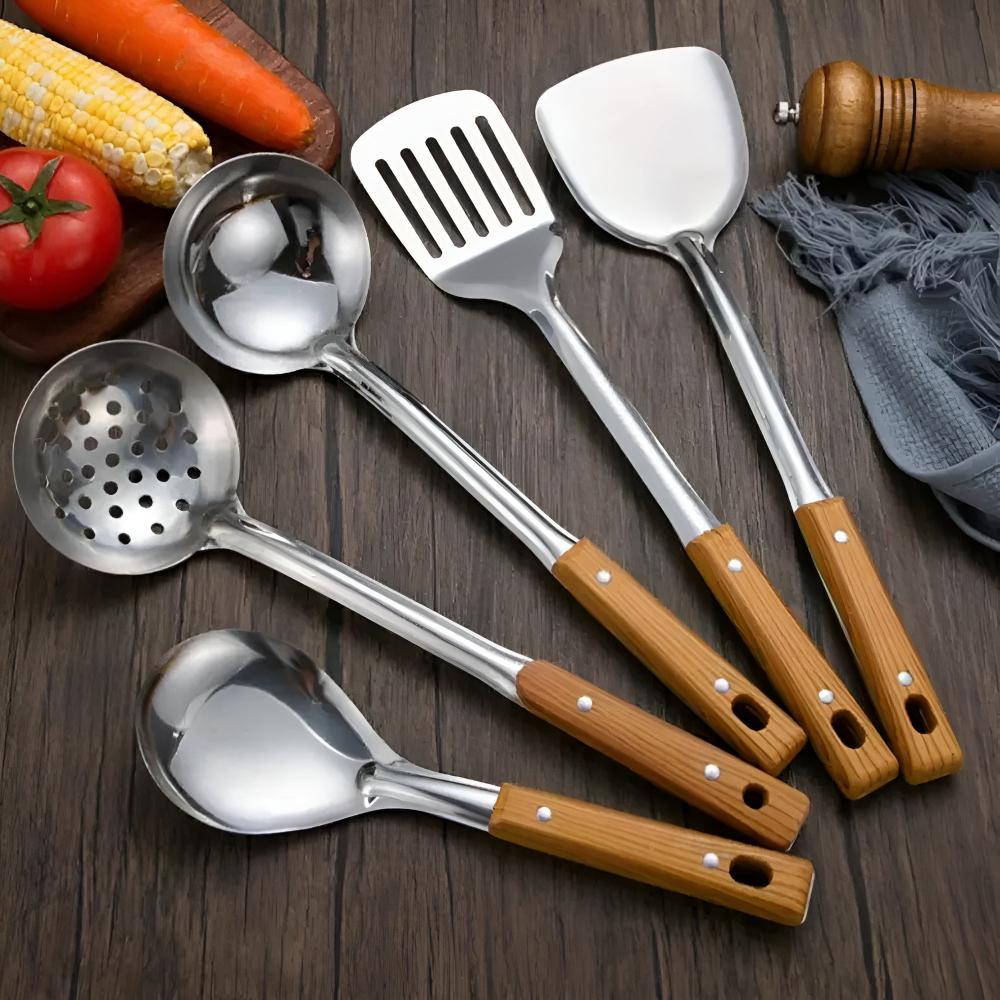 Stainless Steel Heat-Resistant Non-Slip Utensil Set (Set of 5)