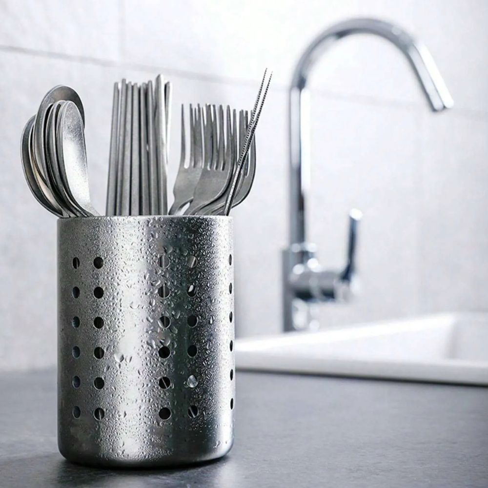 Stainless Steel Multi-Compartment Cutlery Organizer (With Drainage Tray)