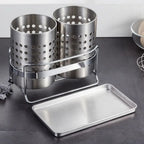 Stainless Steel Multi-Compartment Cutlery Organizer (With Drainage Tray)
