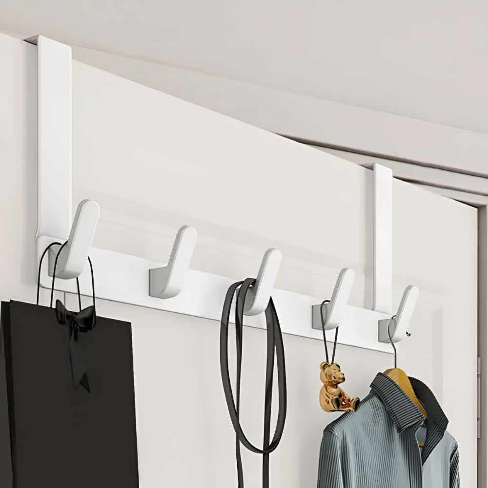 Stainless Steel No-Tool Over-The-Door Hook Rack (5-Hook)