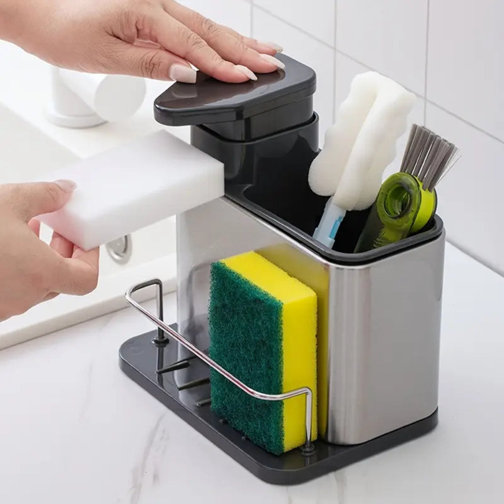 Stainless Steel Space-Saving Soap Dispenser & Utensil Rack