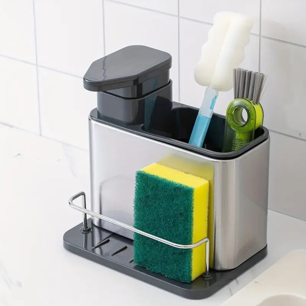 Stainless Steel Space-Saving Soap Dispenser & Utensil Rack