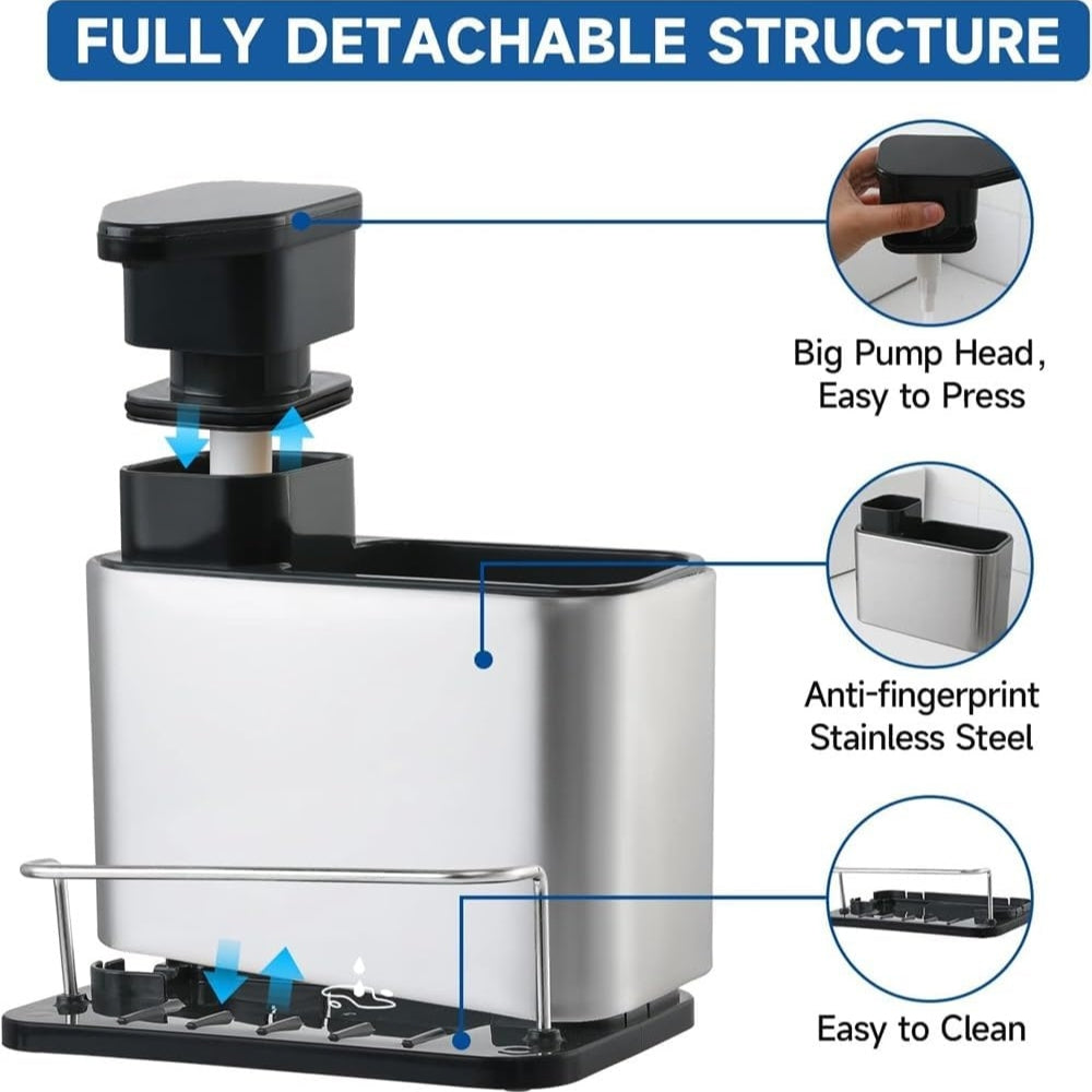 Stainless Steel Space-Saving Soap Dispenser & Utensil Rack