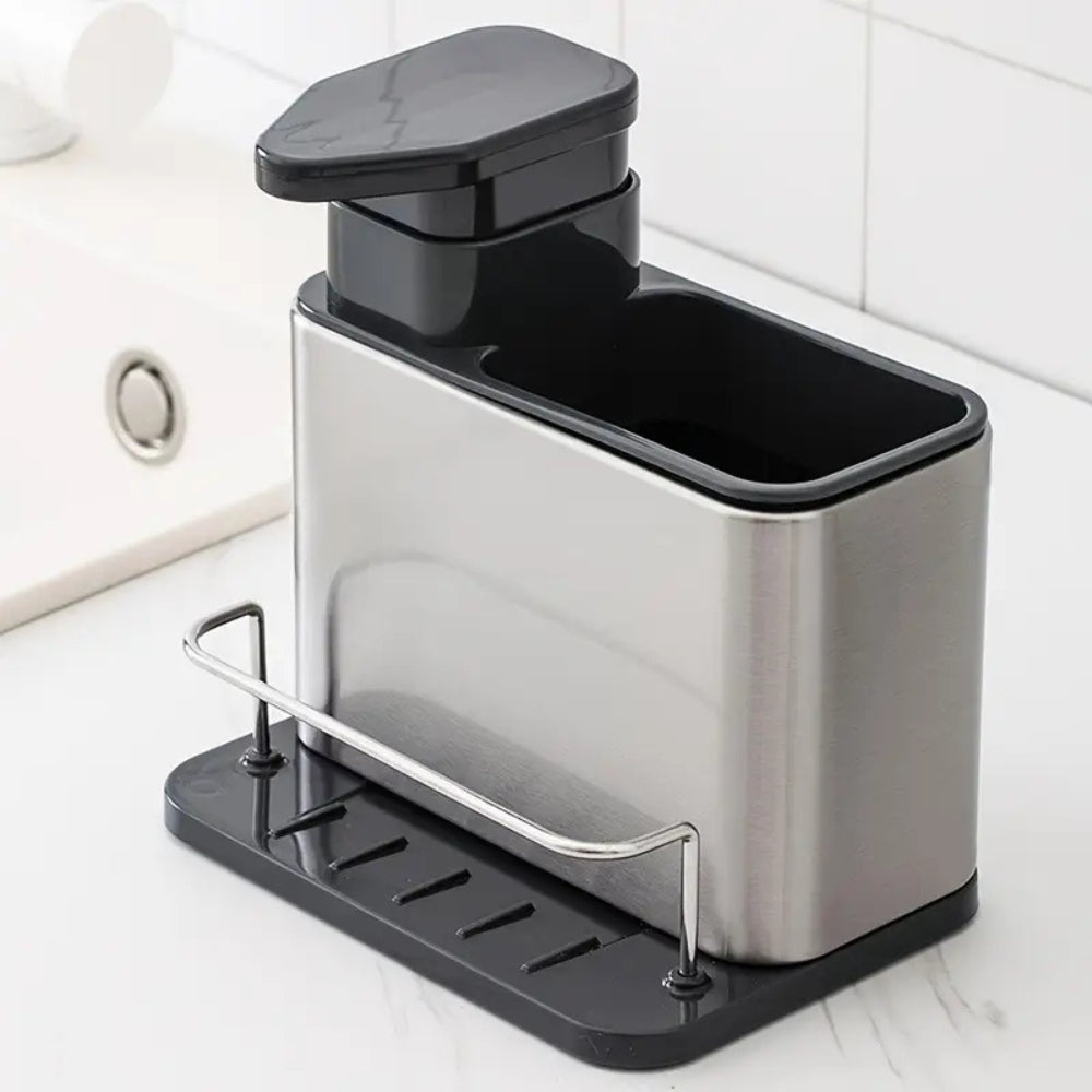 Stainless Steel Space-Saving Soap Dispenser & Utensil Rack