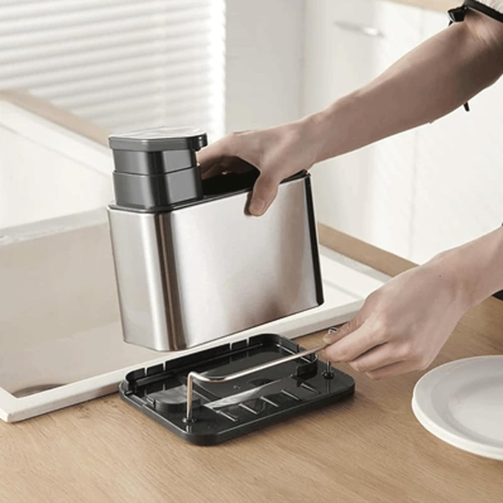 Stainless Steel Space-Saving Soap Dispenser & Utensil Rack