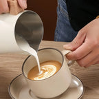Stainless Steel Wood-Handle Milk Pitcher (Internal Scale)