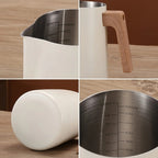 Stainless Steel Wood-Handle Milk Pitcher (Internal Scale)