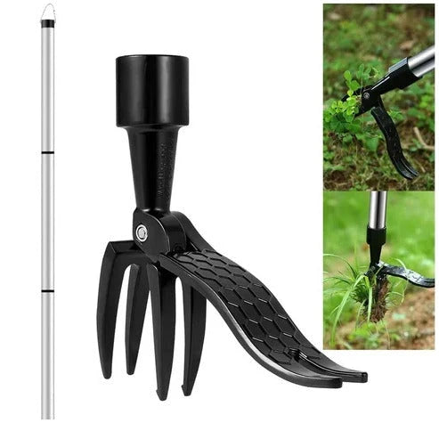 Stand-Up Weed Puller Long Handle & Foot-Pedal 4-Prong Claws