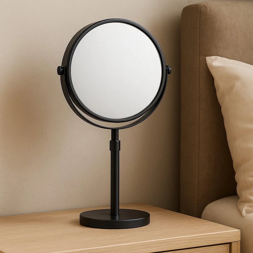 Standing Makeup Mirror 10X Magnification LED Lighting & Adjustable Height