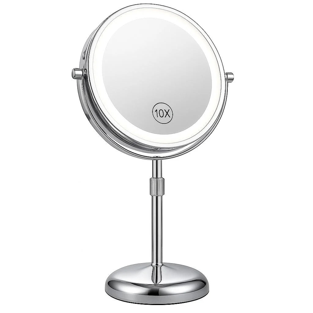 Standing Makeup Mirror 10x Magnification Rechargeable Dimmable LED