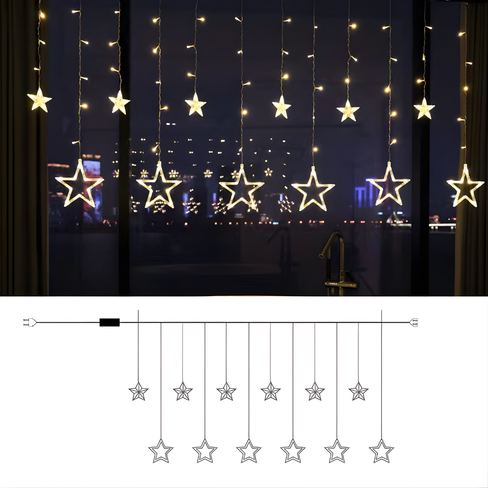 Star Curtain Lights 100 LEDs Warm White Timer