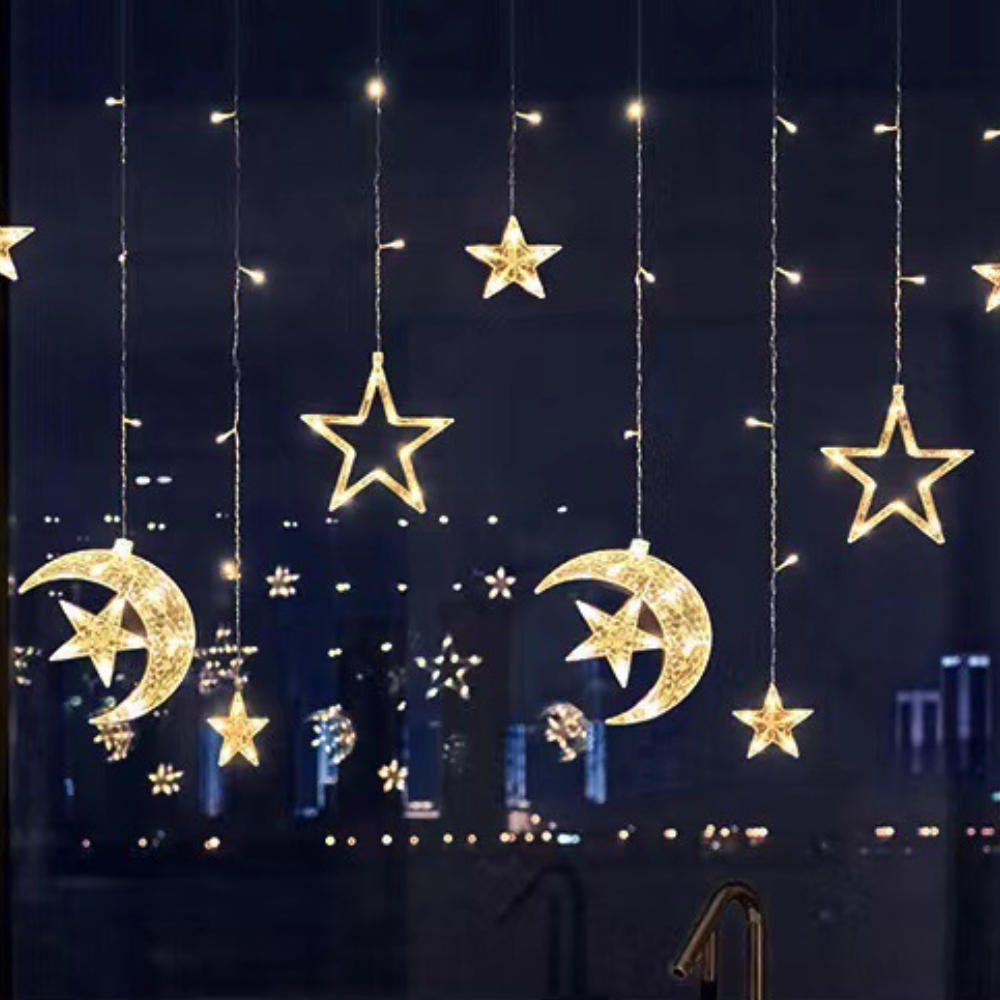 Star Curtain Lights 100 LEDs Warm White Timer