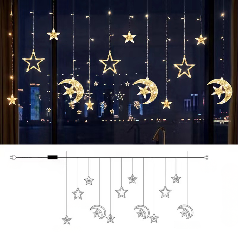 Star Curtain Lights 100 LEDs Warm White Timer