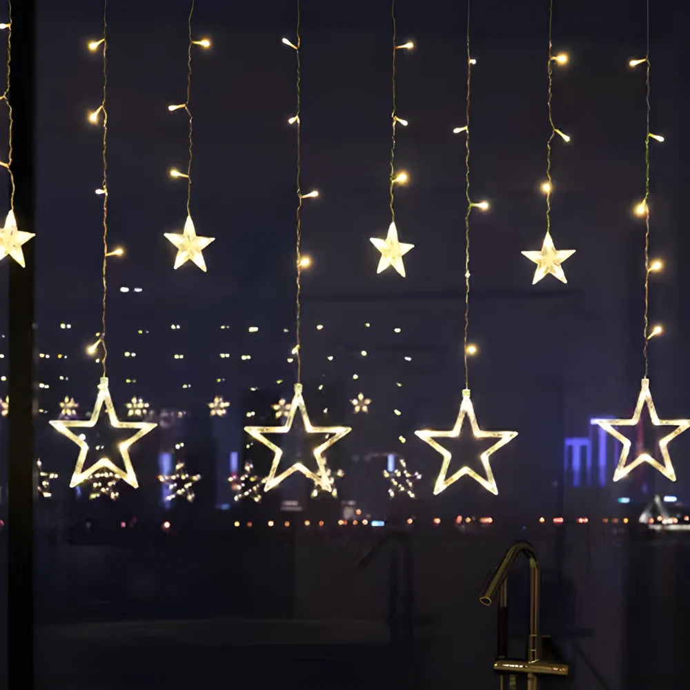 Star Curtain Lights Warm White Timer & Extra-Long Cord