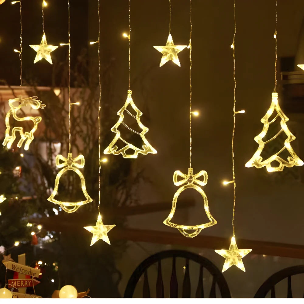 Star Curtain Lights Warm White Timer & Extra-Long Cord