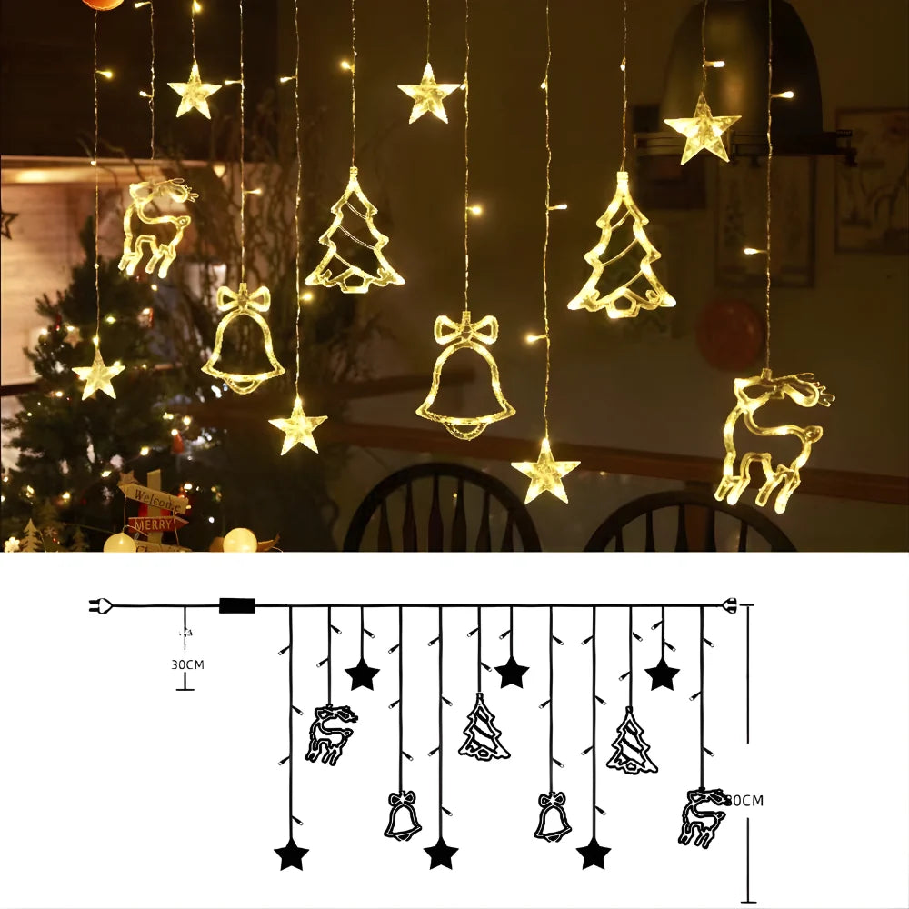 Star Curtain Lights Warm White Timer & Extra-Long Cord