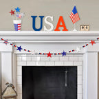 Star Garland Patriotic Red White Blue Indoor & Outdoor
