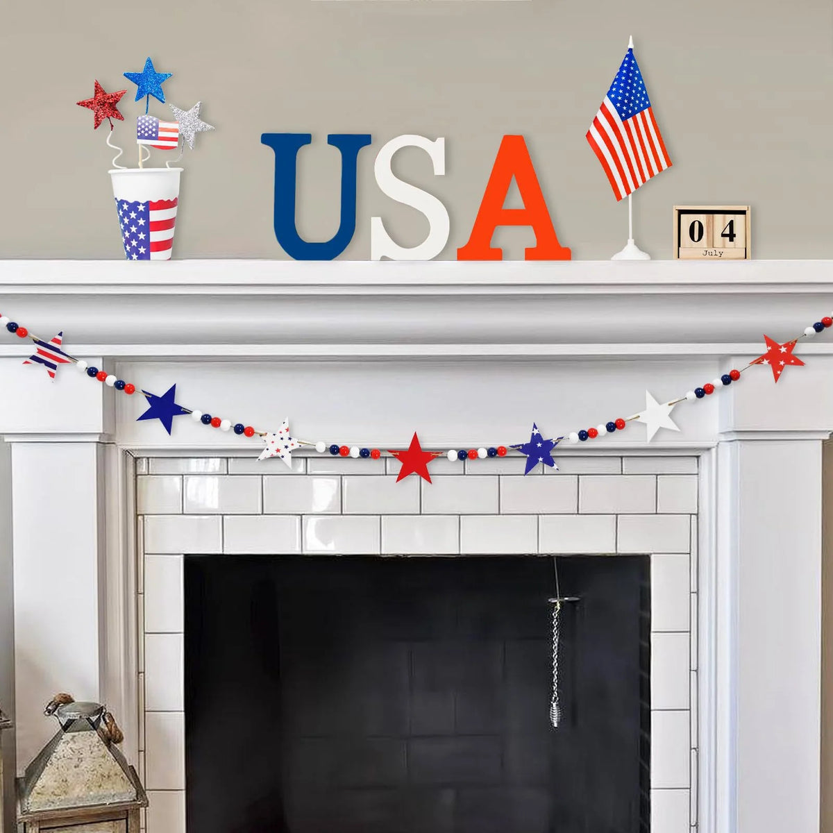 Star Garland Patriotic Red White Blue Indoor & Outdoor