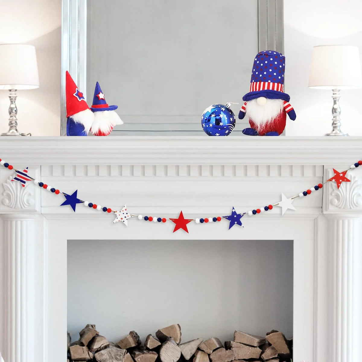 Star Garland Patriotic Red White Blue Indoor & Outdoor