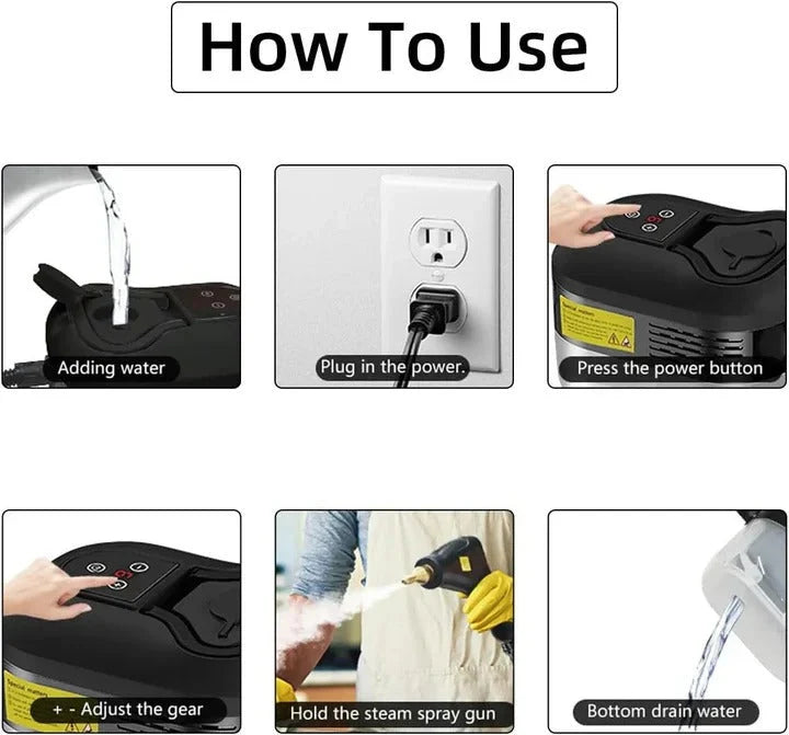 Steam Cleaner 2500W Interchangeable Nozzles Heat-Resistant Gloves