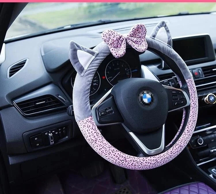 Steering Wheel Cover Cashmere Plush Cat-Ear Universal Fit