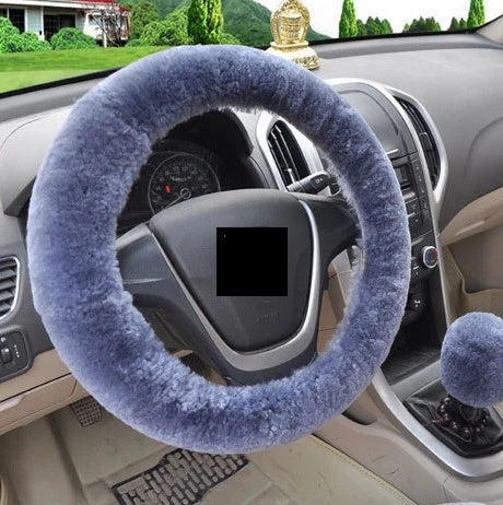 Steering Wheel Cover Wool Plush Non-Slip 15 Inch Fit