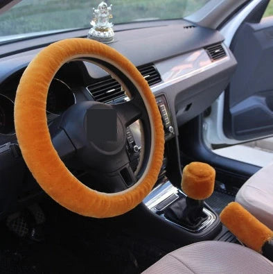 Steering Wheel Cover Wool Plush Non-Slip 15 Inch Fit