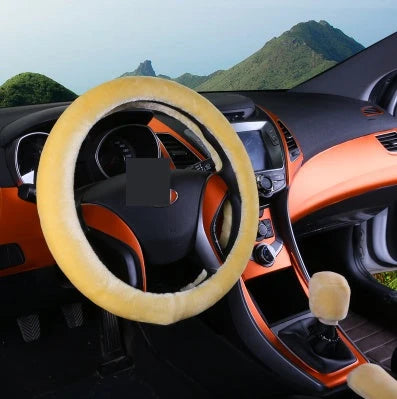 Steering Wheel Cover Wool Plush Non-Slip 15 Inch Fit