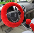 Steering Wheel Cover Wool Plush Non-Slip 15 Inch Fit