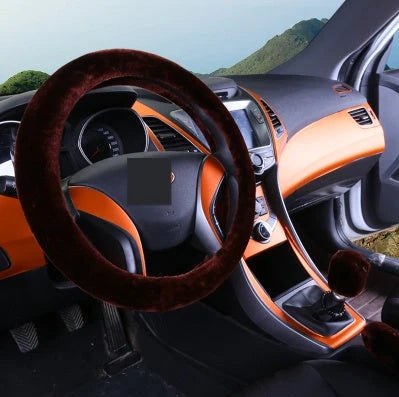 Steering Wheel Cover Wool Plush Non-Slip 15 Inch Fit