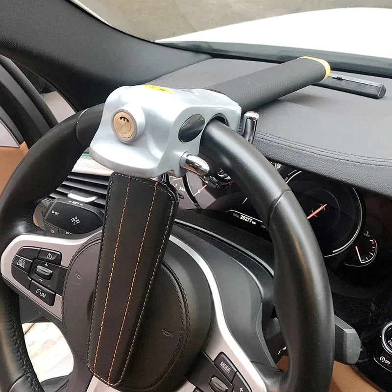 Steering Wheel Lock Three-Directional Locking Leather-Cushioned