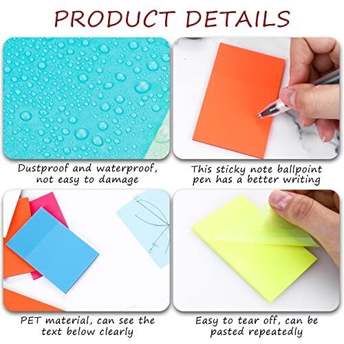 Sticky Notes Transparent No-Residue Adhesive Set of 8