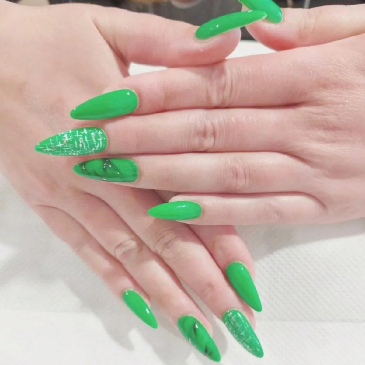 Stiletto Nail Art Set Artistic Green Design Easy Application