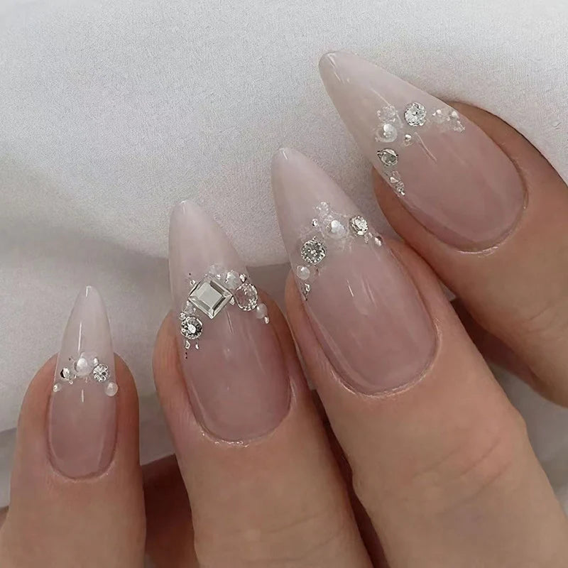 Stiletto Nail Enhancements Rhinestone Embellished Set of 24