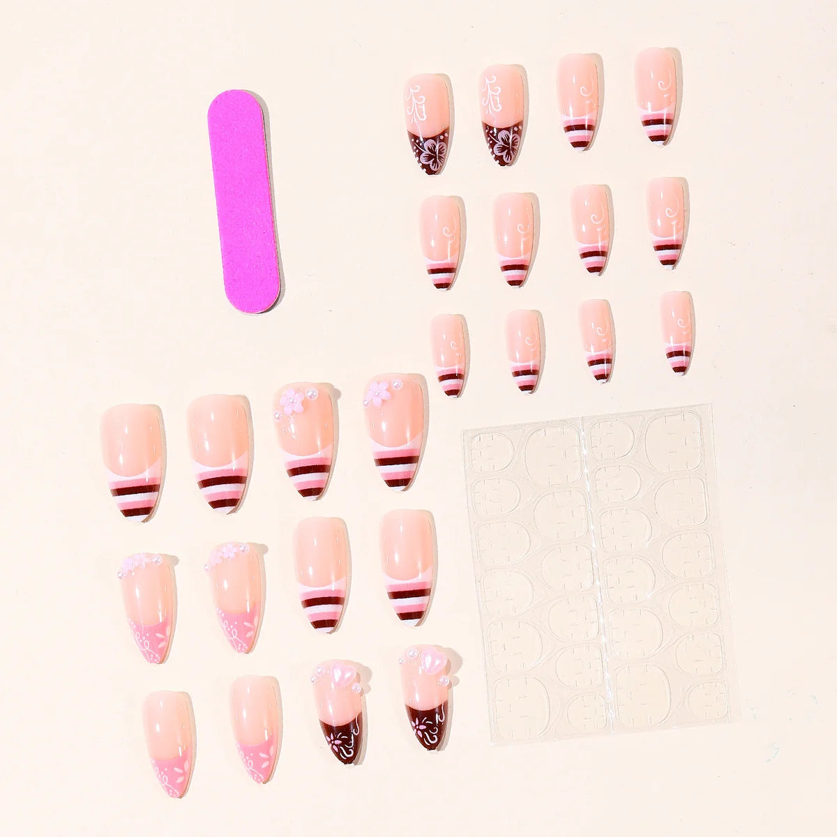 Stiletto Nail Extensions 3D Floral Handcrafted Easy Apply
