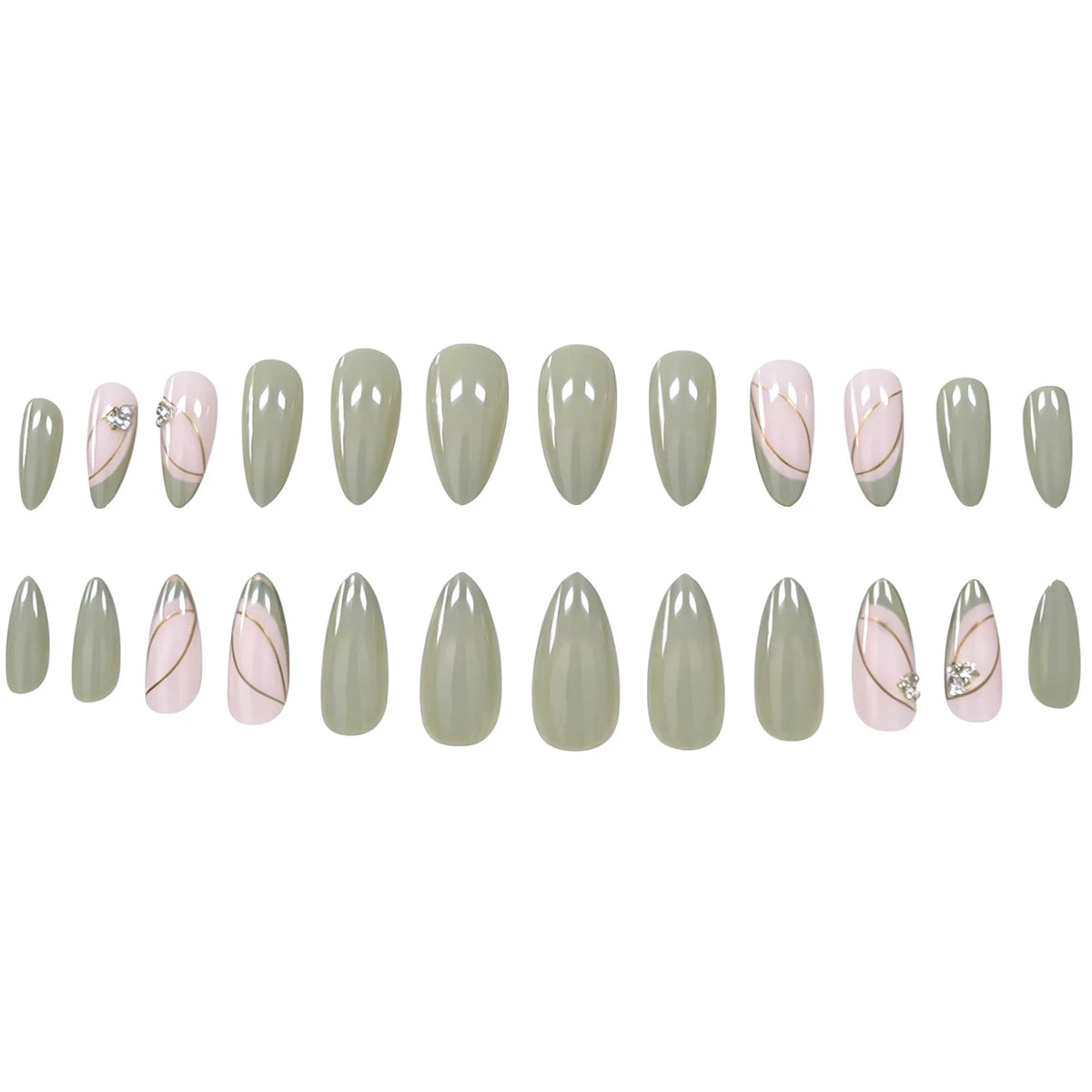 Stiletto Nail Extensions Acrylic Gold & Floral Set of 24