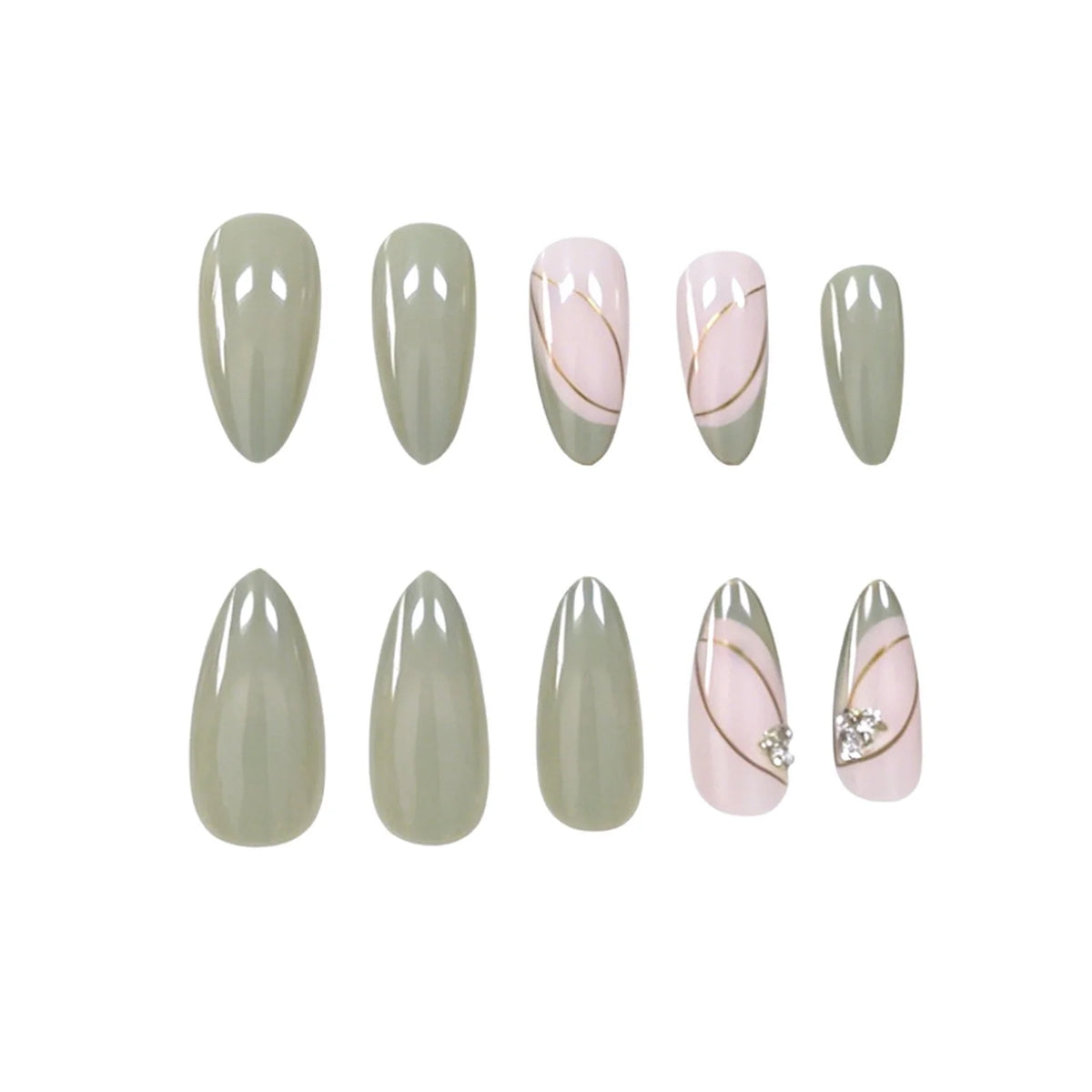 Stiletto Nail Extensions Acrylic Gold & Floral Set of 24