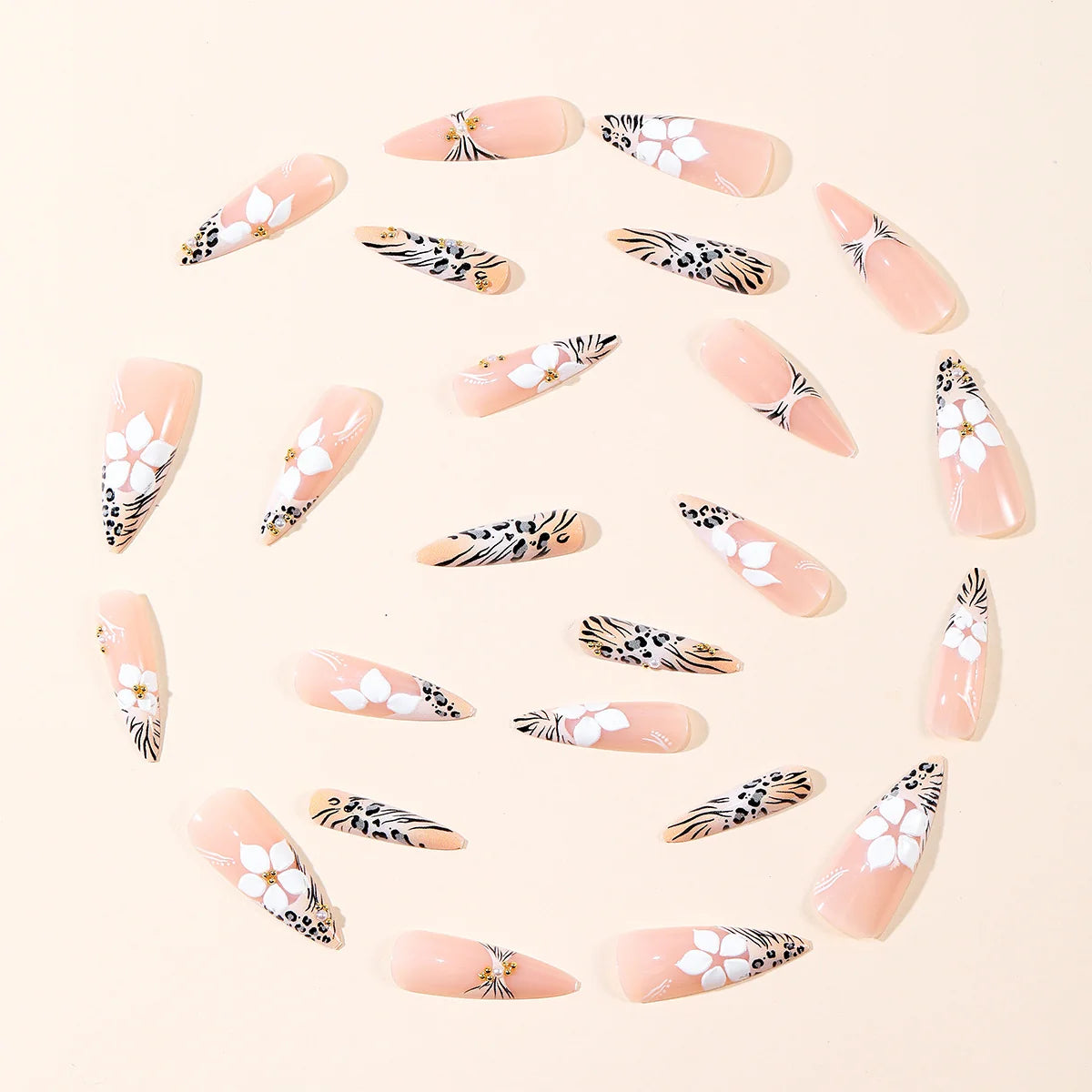 Stiletto Nail Extensions Floral & Animal Print Long-Lasting